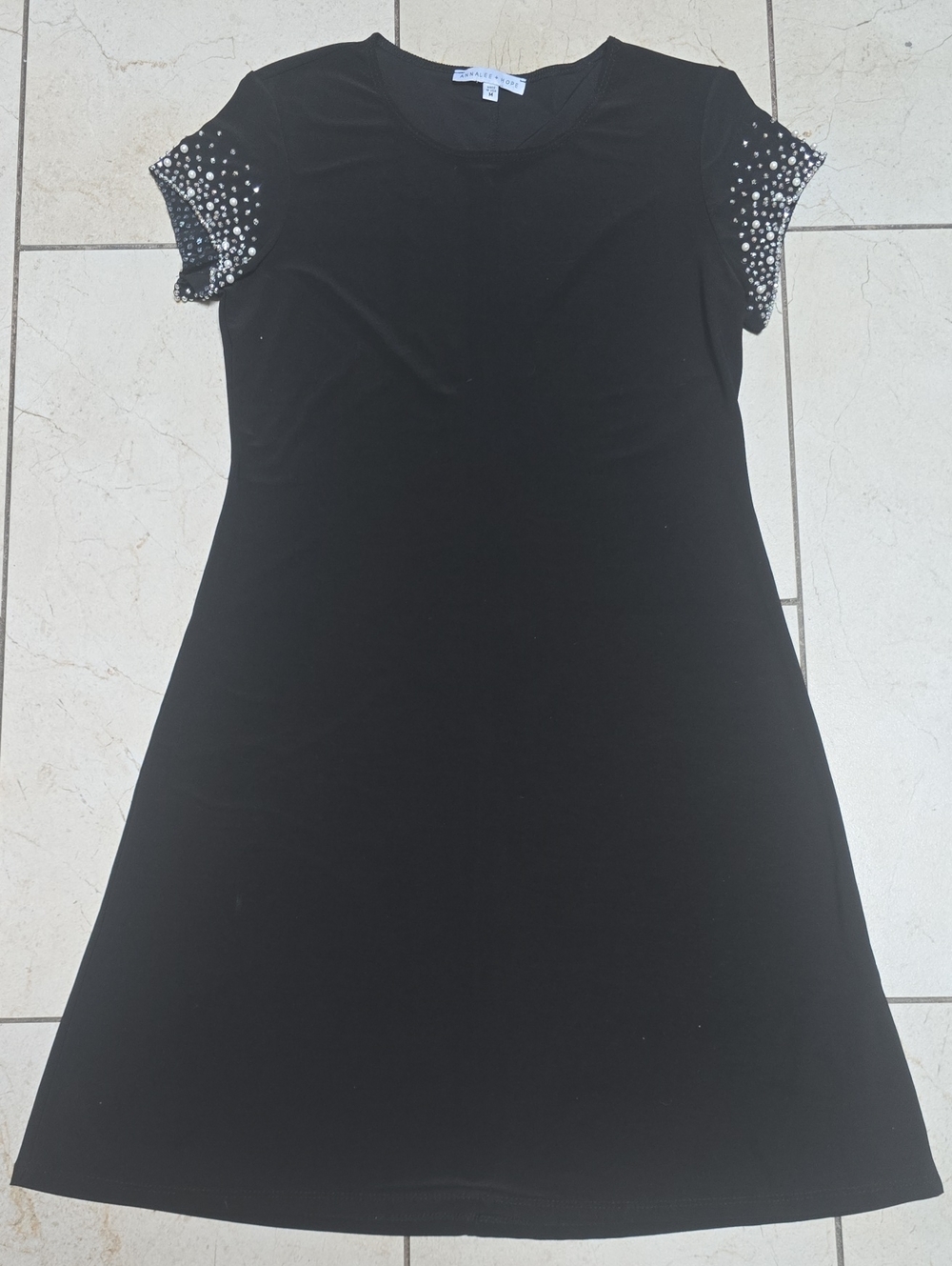Annalee + Hope Black Pearl & Rhinestone Embellished Dress M NWOT